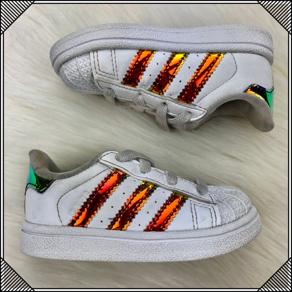 adidas Other - * White Baby Adidas * Holographic Stripes So cute!
